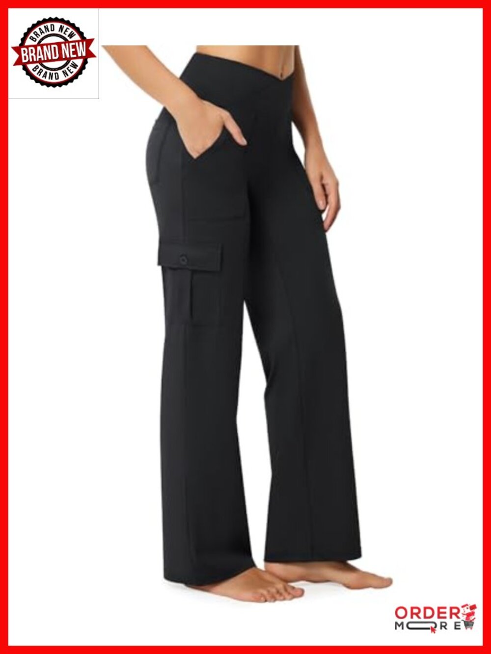 Petite High Rise Wide Leg Cargo Yoga Pants 6 Pockets Stretchy